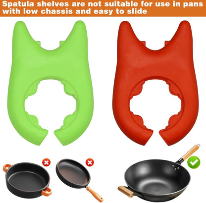 2pcs Silicone Pot Holders, Adjustable Kitchen Silicone Spoon Rest Suitable for Placing Spoons and Spatulas After Cooking in a Steamer Utensil Rest, Anti-Slip Spatula Pot Spoon Holder (Green/Red)