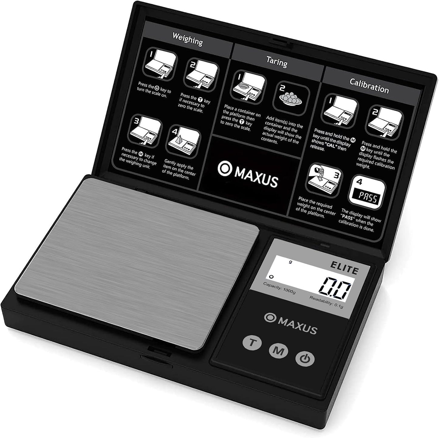 MAXUS Digital Pocket Gram Scale 500g x 0.01g High Precision with Tray | Weighs Small Food, Jewelry, Ounces, Grains, LCD Display, Tare Function