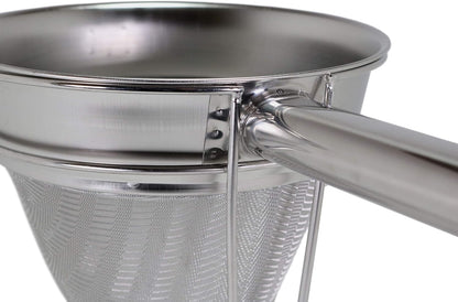 Premium 8" Chinois Fine Mesh Strainer Set with Stand & Bamboo Spatula – 18/8 Stainless Steel China Cap Cone Sieve, Professional Bouillon Strainer for Sauces, Soups, Broth, Stock, Jelly & Purees
