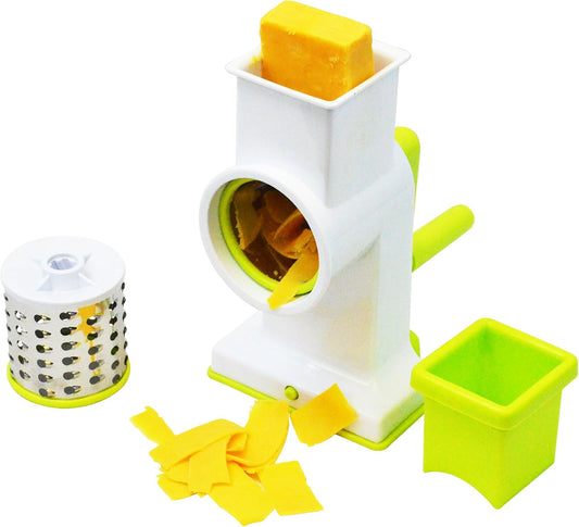 "2-in-1 Deluxe Hand Crank Rotary Drum Grater, Shredder & Slicer – Kitchen Tool for Cheese, Fruits, Vegetables & Nuts "
