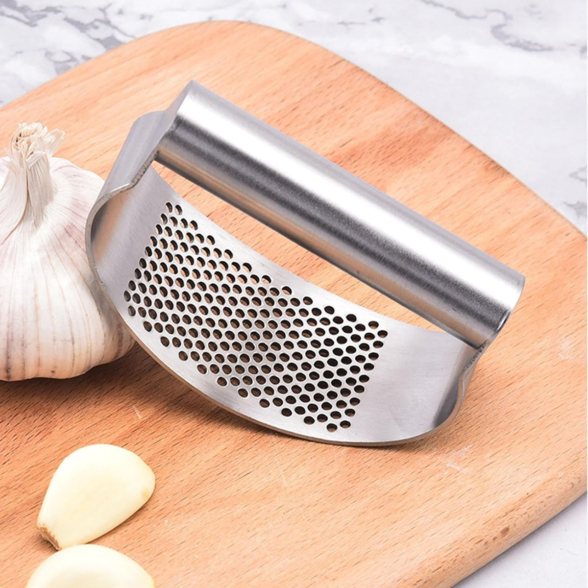 Garlic Press Rocker, Crusher Grinder Masher Bottle opener, Portable Manual Stainless Steel Wide Handle Garlic Crusher with Peeler(Style1-2pcs)