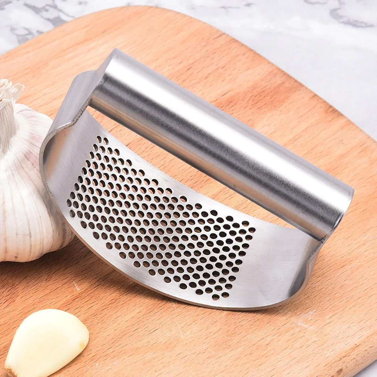Garlic Press Rocker, Crusher Grinder Masher Bottle opener, Portable Manual Stainless Steel Wide Handle Garlic Crusher with Peeler(Style1-2pcs)