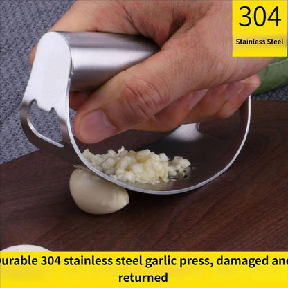 Garlic Press Rocker, Crusher Grinder Masher Bottle opener, Portable Manual Stainless Steel Wide Handle Garlic Crusher with Peeler(Style1-2pcs)