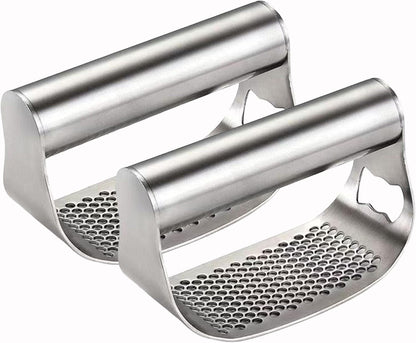 Garlic Press Rocker, Crusher Grinder Masher Bottle opener, Portable Manual Stainless Steel Wide Handle Garlic Crusher with Peeler(Style1-2pcs)