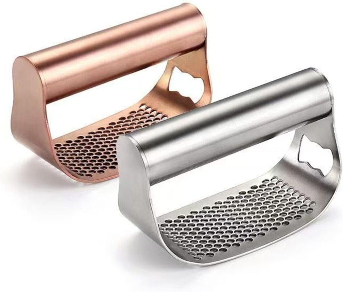 Garlic Press Rocker, Crusher Grinder Masher Bottle opener, Portable Manual Stainless Steel Wide Handle Garlic Crusher with Peeler(Style1-2pcs)
