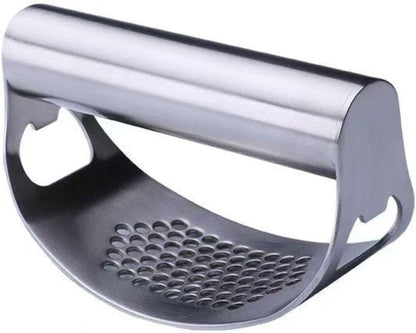 Garlic Press Rocker, Crusher Grinder Masher Bottle opener, Portable Manual Stainless Steel Wide Handle Garlic Crusher with Peeler(Style1-2pcs)