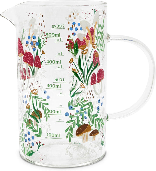 Small Mushroom Measuring Cup for Liquid, 500 mL Glass Beaker, Cottagecore/Hippie/Fairycore Kitchen Accessories, Mushroom