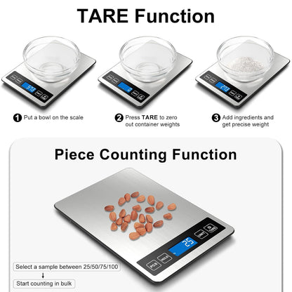 Food Scale, 22lb/0.1oz Digital Kitchen Scale - 7 Units, Tare & PCS