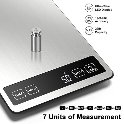Food Scale, 22lb/0.1oz Digital Kitchen Scale - 7 Units, Tare & PCS