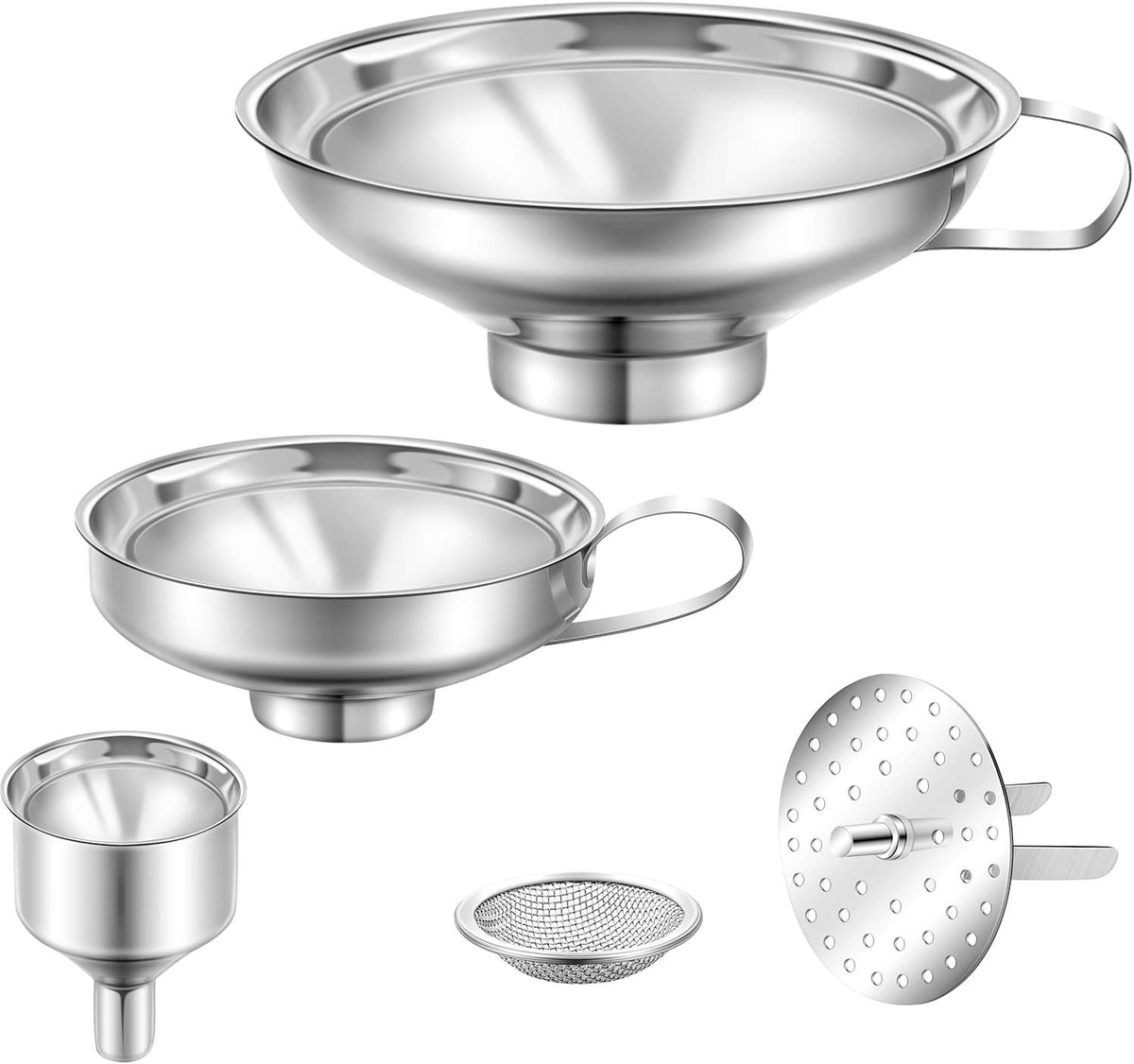 5 Pieces Stainless Steel Funnels Set Canning Funnel Fine Mesh Strainer Mesh Filter Compatible with Wide and Regular Narrow Mouth Mason Jar