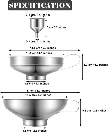 5 Pieces Stainless Steel Funnels Set Canning Funnel Fine Mesh Strainer Mesh Filter Compatible with Wide and Regular Narrow Mouth Mason Jar