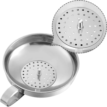 5 Pieces Stainless Steel Funnels Set Canning Funnel Fine Mesh Strainer Mesh Filter Compatible with Wide and Regular Narrow Mouth Mason Jar