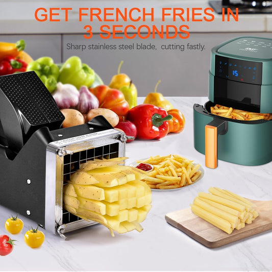 French Fry Cutter, 1/2 Inch Stainless Steel Blade, Black | Even-Sized Cuts for Potatoes, Carrots, Cucumbers, Labor-Saving, Easy to Use & Clean, Versatile Convenience