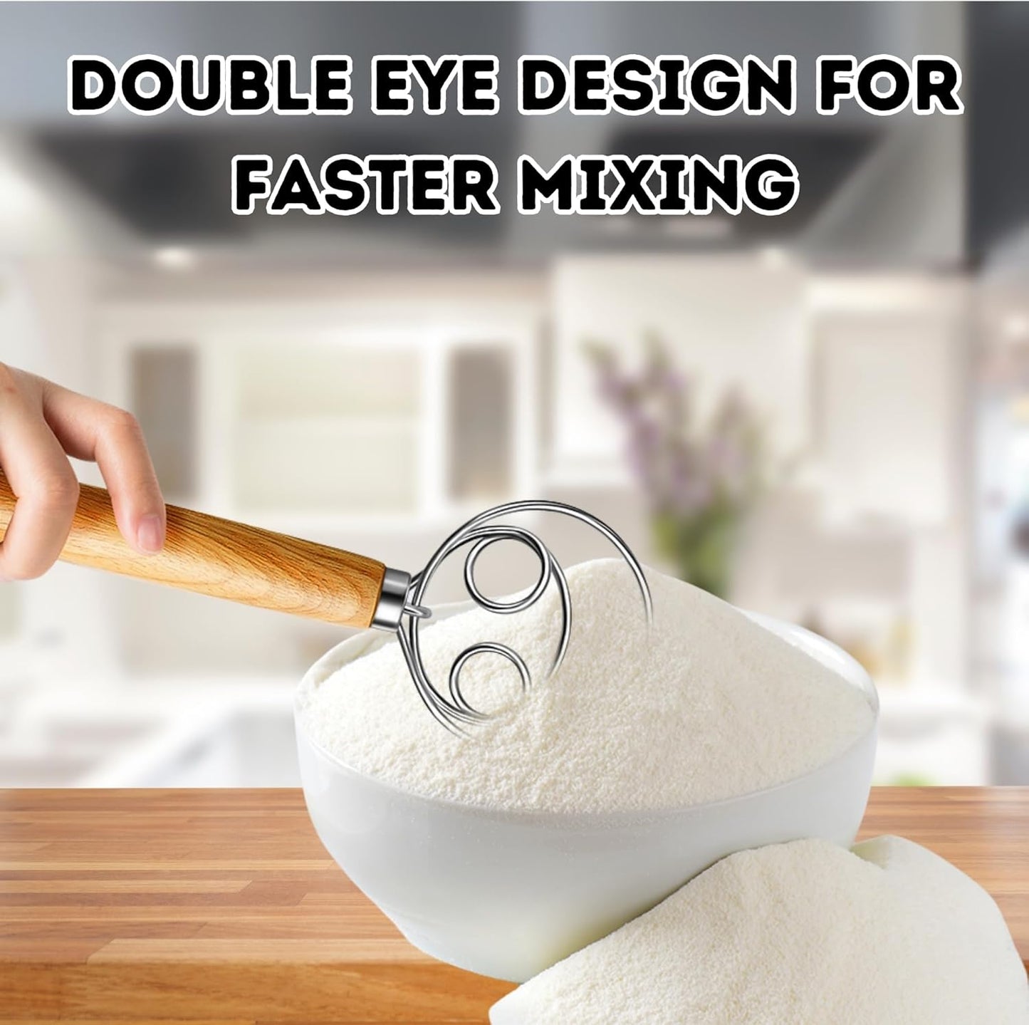 Danish Dough Whisk – Sourdough Mixing Tool with Dough Scraper. Danish Whisk for Baking, Mixing Thick Dough, Bread Making, Pastry, Cookies, Pizza, Batter & More