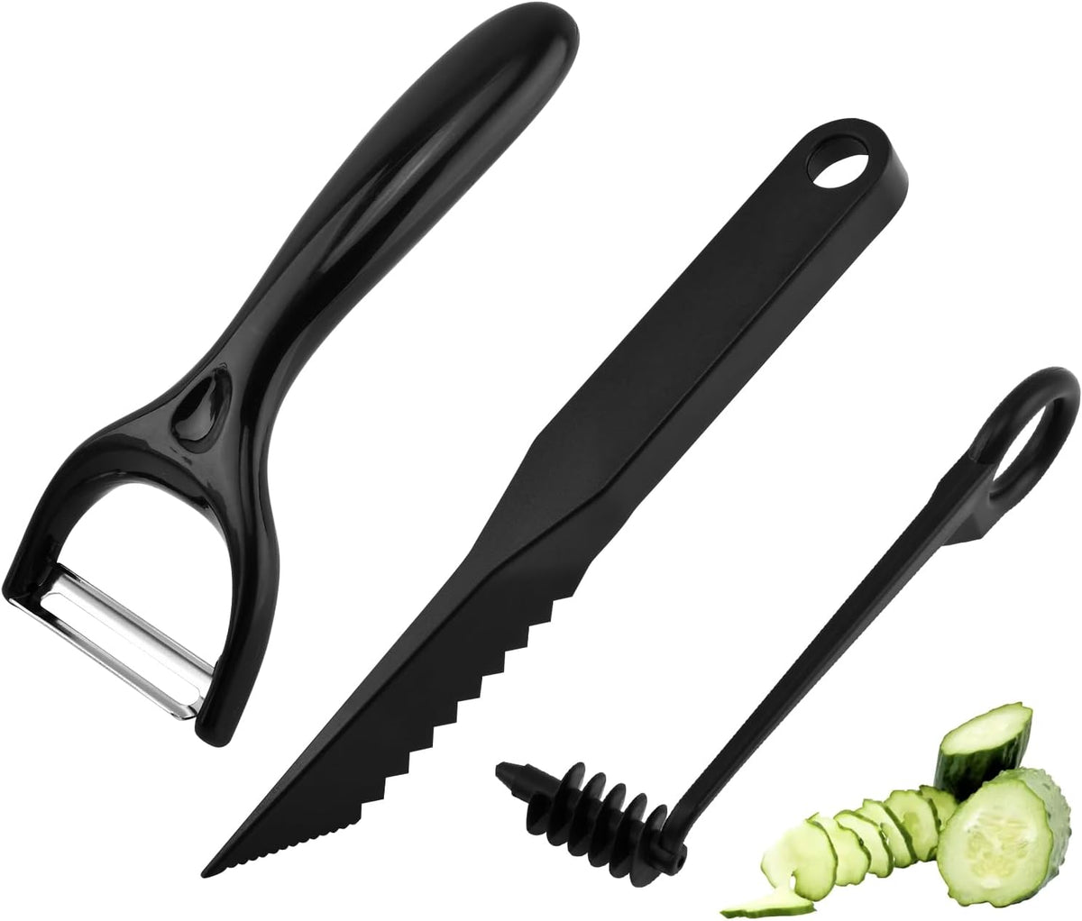 Kitchen Spiral Cutter and V-Shaped Tools with peeler, Spiral Potato Cutter V-Shape Carving Tool Vegetable Spiralizer Manual Screw Peeler for Veggies Cucumber
