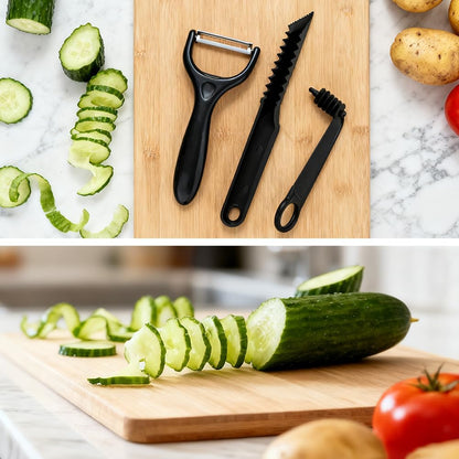 Kitchen Spiral Cutter and V-Shaped Tools with peeler, Spiral Potato Cutter V-Shape Carving Tool Vegetable Spiralizer Manual Screw Peeler for Veggies Cucumber
