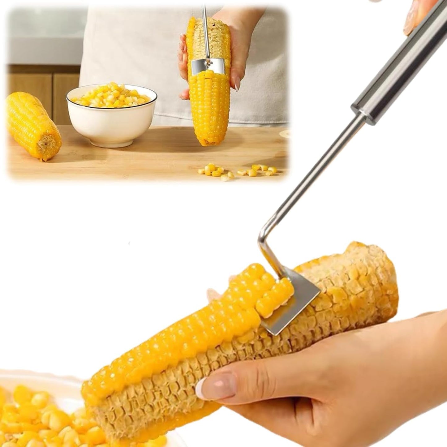 Corn Peeler 2PCS Stainless Steel Corn Peeler and Stripper Tool Set 2026 Corn Planer Cutter Thresher Scraper,Peel Corn Cob Separator Quick