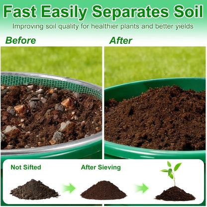 2 Pack Soil Sifter for Gardening - Rock Compost Sand Sifter Fits 5-Gallon Buckets 1/4 Inch & 1/8 Inch Mesh Sifting Screen Sieve for Gravel, Dirt, Sawdust with Repotting Mat