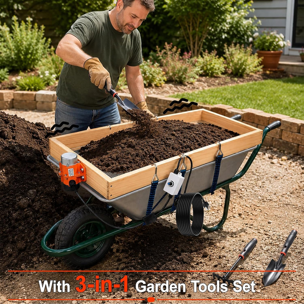 2 Pack Soil Sifter for Gardening - Rock Compost Sand Sifter Fits 5-Gallon Buckets 1/4 Inch & 1/8 Inch Mesh Sifting Screen Sieve for Gravel, Dirt, Sawdust with Repotting Mat