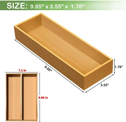 Bamboo Drawer Silverware Organizer, Silverware Tray, Flatware Organizer, Bamboo Storage Box Suitable for Office, Bathroom and other objects storage (14.2"x5"x2"-Set of 2)