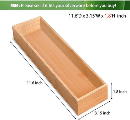 Bamboo Drawer Silverware Organizer, Silverware Tray, Flatware Organizer, Bamboo Storage Box Suitable for Office, Bathroom and other objects storage (14.2"x5"x2"-Set of 2)