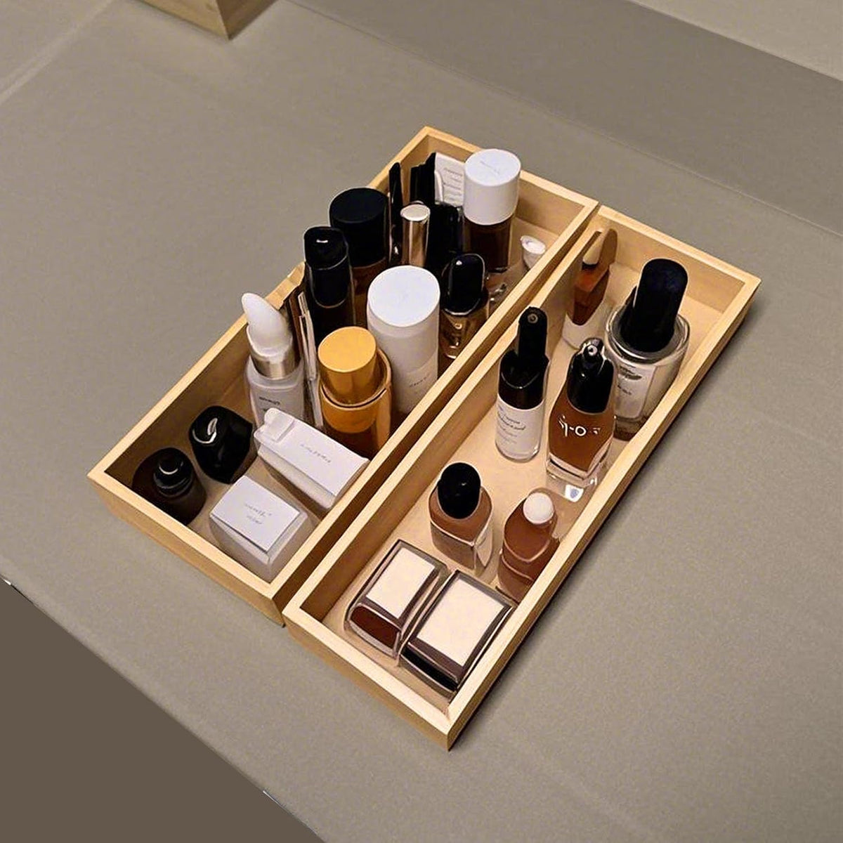 Bamboo Drawer Silverware Organizer, Silverware Tray, Flatware Organizer, Bamboo Storage Box Suitable for Office, Bathroom and other objects storage (14.2"x5"x2"-Set of 2)