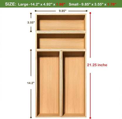 Bamboo Drawer Silverware Organizer, Silverware Tray, Flatware Organizer, Bamboo Storage Box Suitable for Office, Bathroom and other objects storage (14.2"x5"x2"-Set of 2)