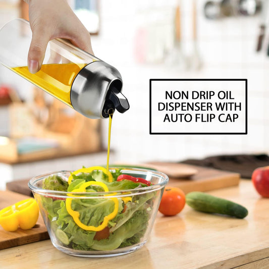 Olive Oil Dispenser - 14 OZ Glass Oil and Vinegar Dispenser Bottles Set for Kitchen No Drip-Set of 2