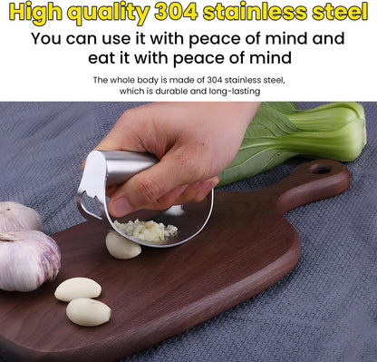 Kitchen Stainless Steel Garlic Press Rocker Set- Time Saving, Durable Strong Garlic Mincer Tool - Easy to Use & Clean Garlic Crusher Set with Peeler and Scraper Kitchen Gadget Smasher