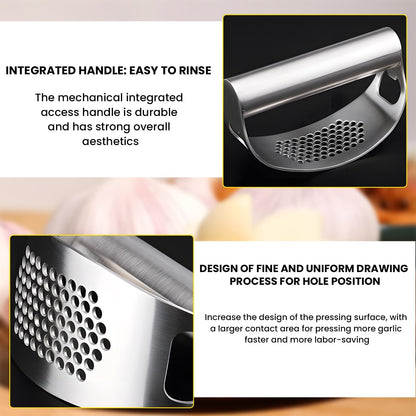 Kitchen Stainless Steel Garlic Press Rocker Set- Time Saving, Durable Strong Garlic Mincer Tool - Easy to Use & Clean Garlic Crusher Set with Peeler and Scraper Kitchen Gadget Smasher
