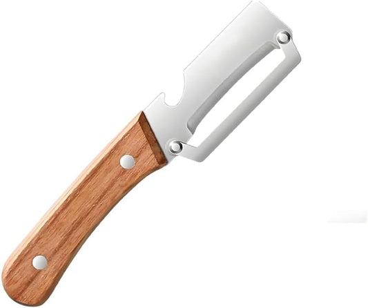 MultiFunctional Vegetable Peeler for Kitchen，Multifunctional Vegetable Peeler with Wooden Handle and Bottle Opener，2-in-1 Stainless Steel Kitchen Tool for Fruit Apple Potato Pumpkin Papaya (1)
