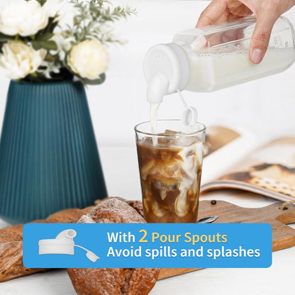 16 Oz Glass Juice Bottles with Lids,2 Pour Spouts & Scale Marks