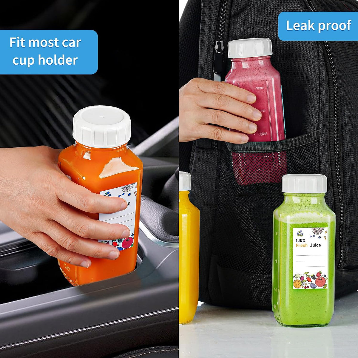 16 Oz Glass Juice Bottles with Lids,2 Pour Spouts & Scale Marks