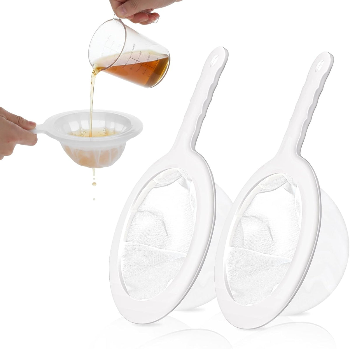 2 Pcs Plastic Fine Mesh Strainer, Nylon Ultra-Fine Juice Strainer Fine Mesh Sieve Small Coffee Strainers with Handle Mini Brine Shrimp Separation Net for Nut Milk, Yogurt, Honey, Wine (300/400 Mesh)