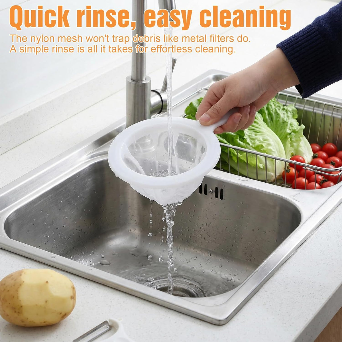 2 Pcs Plastic Fine Mesh Strainer, Nylon Ultra-Fine Juice Strainer Fine Mesh Sieve Small Coffee Strainers with Handle Mini Brine Shrimp Separation Net for Nut Milk, Yogurt, Honey, Wine (300/400 Mesh)