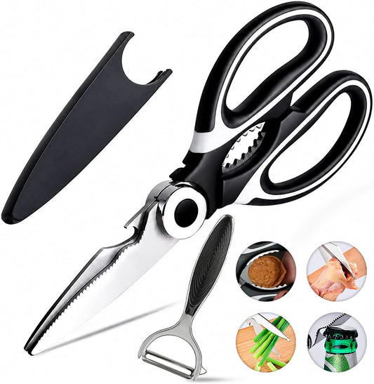 Heavy Duty Kitchen Shears – Sharp Stainless Steel Scissors for Everyday Kitchen Use, 4-in-1, Comfort Grip, Dishwasher Safe