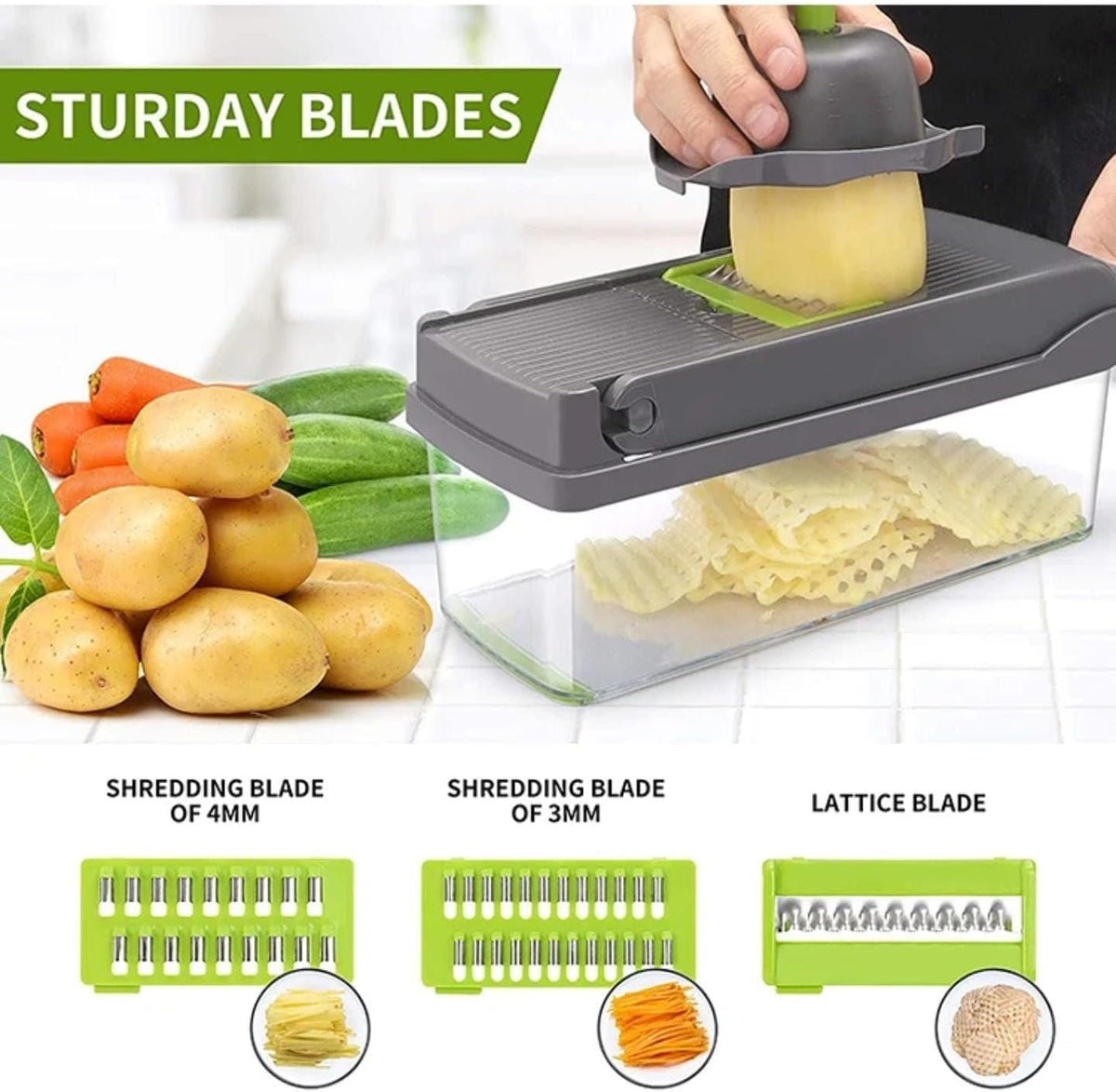16 in 1 Vegetable Chopper with Container, Multifunctional Veggie Chopper and Mandoline Slicer, Food Chopper with Container, Onion Cutter, Vegetable Dicer and Slicer Kitchen Tool for Easy Meal Prep