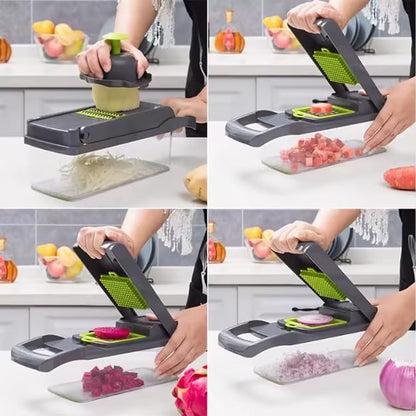 16 in 1 Vegetable Chopper with Container, Multifunctional Veggie Chopper and Mandoline Slicer, Food Chopper with Container, Onion Cutter, Vegetable Dicer and Slicer Kitchen Tool for Easy Meal Prep