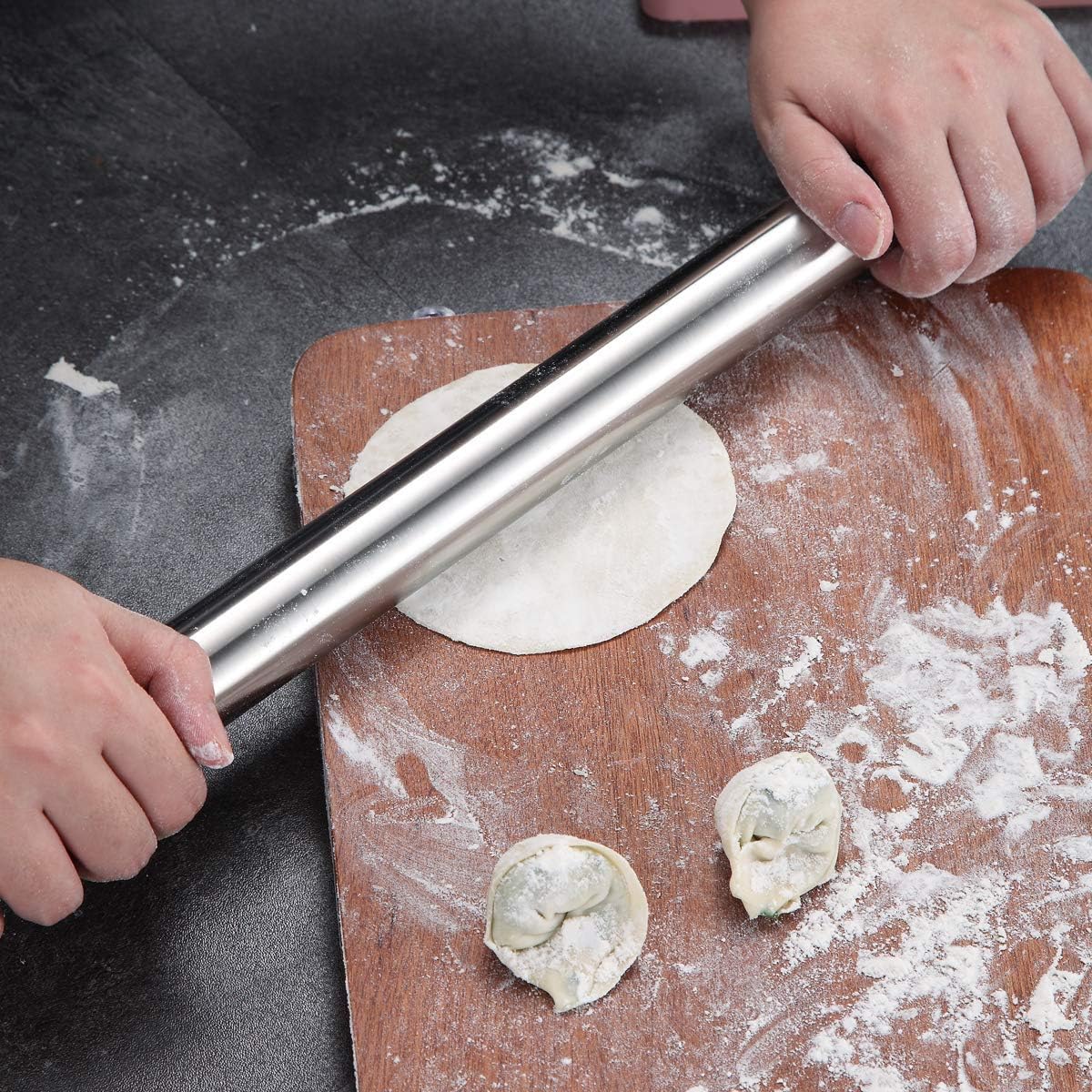 Stainless Steel Rolling Pin, Matte Finish 16.7 Inches, Rolling Pin For Baking Pizza Dough, Pie, Cookie, Essential Kitchen Utensil Gift Ideas For Bakers.