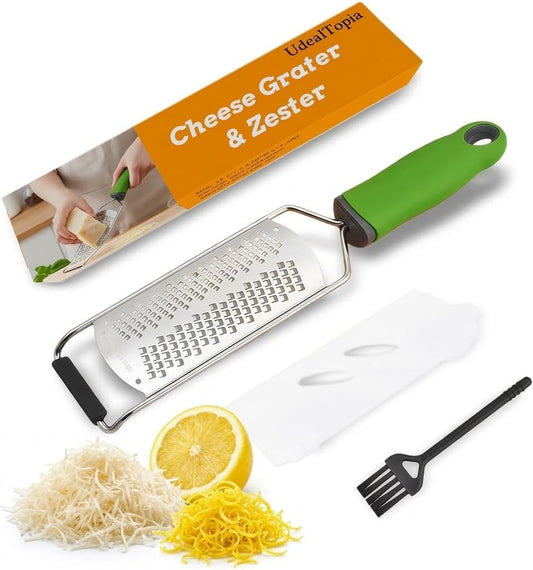 12.2" Cheese Grater, Heavy Duty 304 Stainless Steel Paddle Grater for Kitchen, Handheld Dual-Sided Coarse & Fine Shredder for Block Cheese, Nutmeg, Lemon, Ginger, Chocolate, Dishwasher Safe