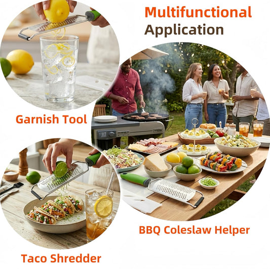 12.2" Cheese Grater, Heavy Duty 304 Stainless Steel Paddle Grater for Kitchen, Handheld Dual-Sided Coarse & Fine Shredder for Block Cheese, Nutmeg, Lemon, Ginger, Chocolate, Dishwasher Safe