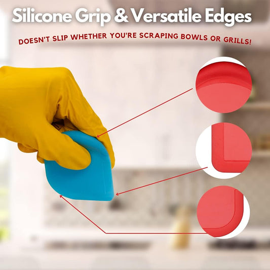 Pan Scraper, Pack Of 3 | Pan Scraper Tool | Pot Scraper | Dish Scraper | Dish Scraper Tool | Unique Silicone Grip Design - No Slipping Unlike Other Scrapers