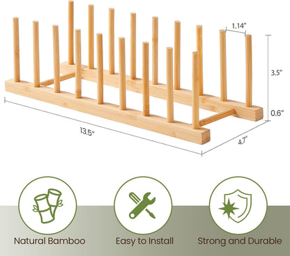 Bamboo Wooden Dish Rack-Plate Pot Lid Cutting Board Organizer Holder Rack for Cabinet-Kitchen Cabinet Organizer for Dish, Pots, Lids, Bowls, Bottles, Books, and Puzzle