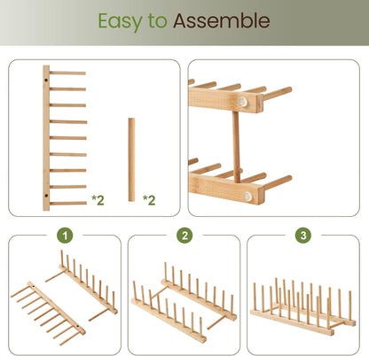 Bamboo Wooden Dish Rack-Plate Pot Lid Cutting Board Organizer Holder Rack for Cabinet-Kitchen Cabinet Organizer for Dish, Pots, Lids, Bowls, Bottles, Books, and Puzzle