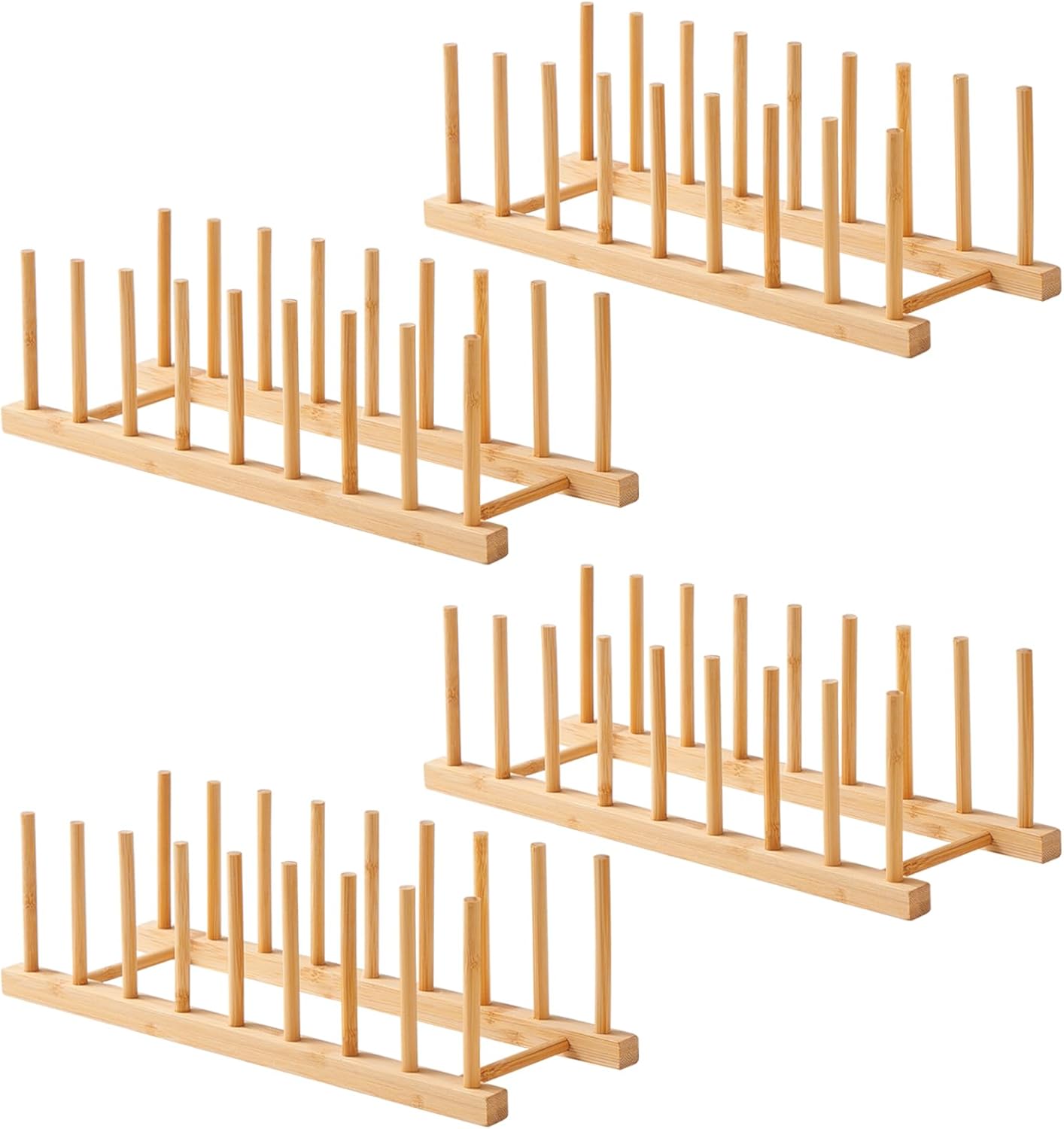 Bamboo Wooden Dish Rack-Plate Pot Lid Cutting Board Organizer Holder Rack for Cabinet-Kitchen Cabinet Organizer for Dish, Pots, Lids, Bowls, Bottles, Books, and Puzzle