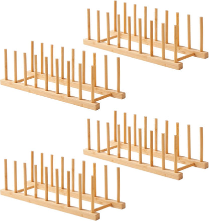 Bamboo Wooden Dish Rack-Plate Pot Lid Cutting Board Organizer Holder Rack for Cabinet-Kitchen Cabinet Organizer for Dish, Pots, Lids, Bowls, Bottles, Books, and Puzzle