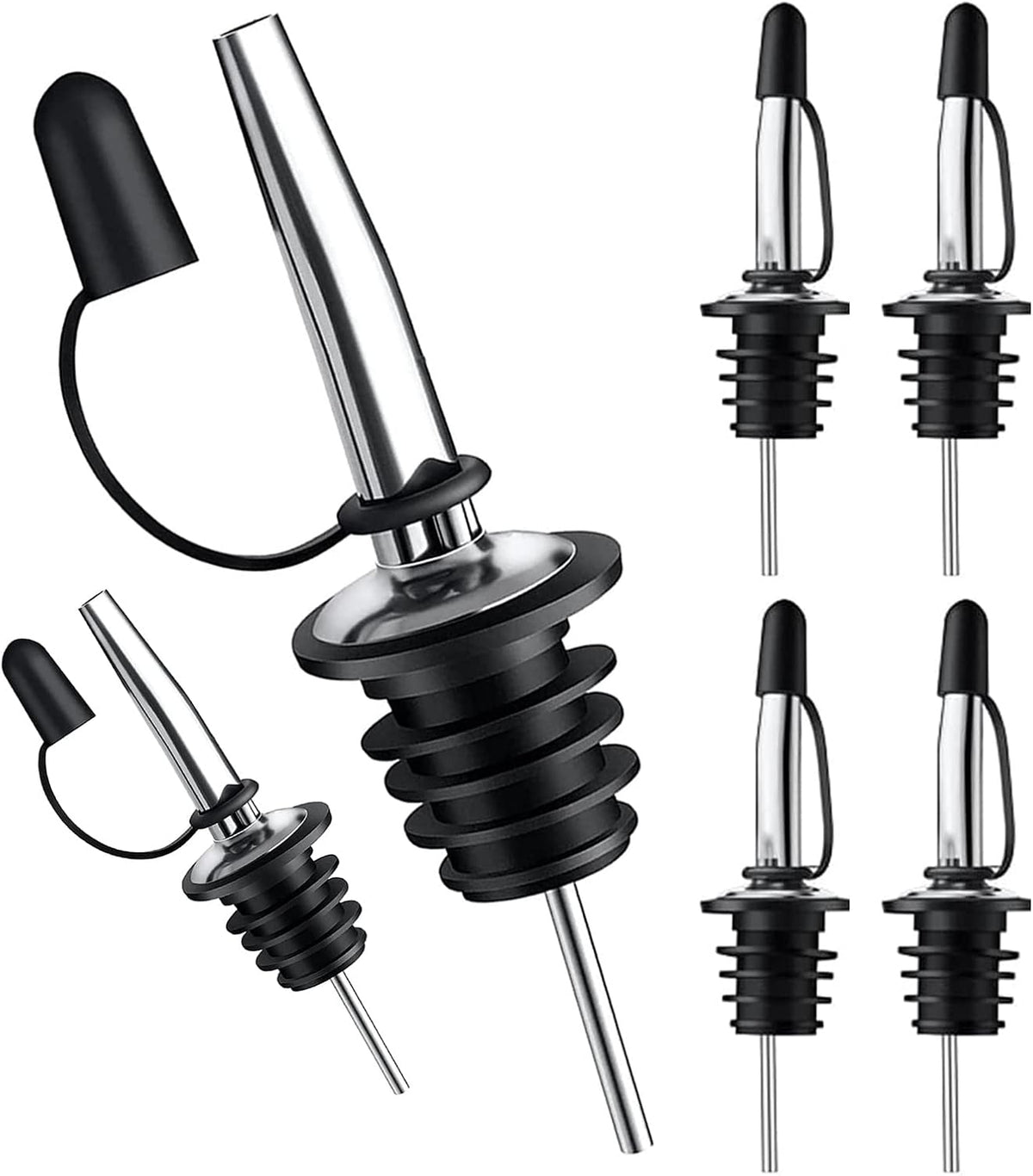6 Pack Liquor Bottle Pourers, Liquor Pour Spout for Liquor Bottles, Stainless Steel Olive oil Dispenser Spout, Alcohol Pourer Spouts Dust Caps Covers Fixed, Sliver