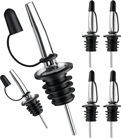 6 Pack Liquor Bottle Pourers, Liquor Pour Spout for Liquor Bottles, Stainless Steel Olive oil Dispenser Spout, Alcohol Pourer Spouts Dust Caps Covers Fixed, Sliver
