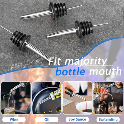 6 Pack Liquor Bottle Pourers, Liquor Pour Spout for Liquor Bottles, Stainless Steel Olive oil Dispenser Spout, Alcohol Pourer Spouts Dust Caps Covers Fixed, Sliver
