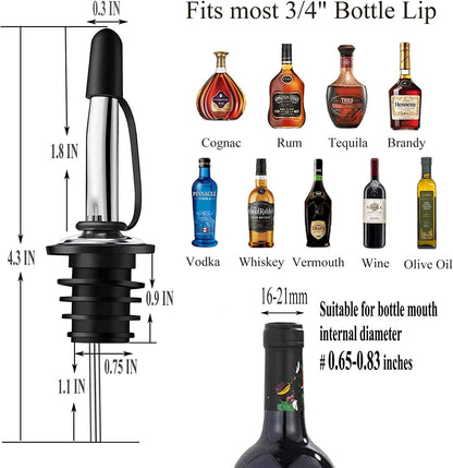 6 Pack Liquor Bottle Pourers, Liquor Pour Spout for Liquor Bottles, Stainless Steel Olive oil Dispenser Spout, Alcohol Pourer Spouts Dust Caps Covers Fixed, Sliver